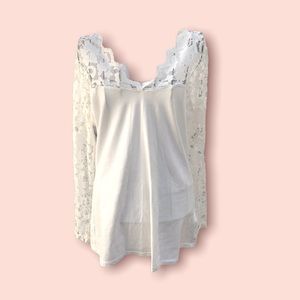 Lace detail long sleeve tee…size large cream color
